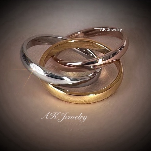 💎LUXURY 3 PC Trinity Intertwined Ring Gold, Silver & Rose Gold 3 Piece Tricolor - Picture 5 of 6